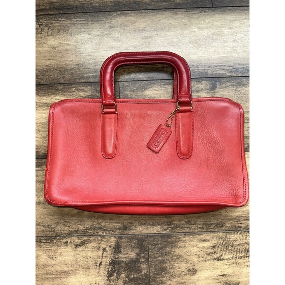vintage coach original nyc red leather handbag lurse rare satchel tote stewardes - Picture 1 of 15